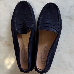 Tod's Navy Suede Penny Loafers - Women's